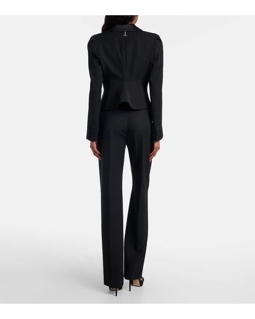 Alexander McQueen Blue High-Rise-Schlaghose Aus Wolle