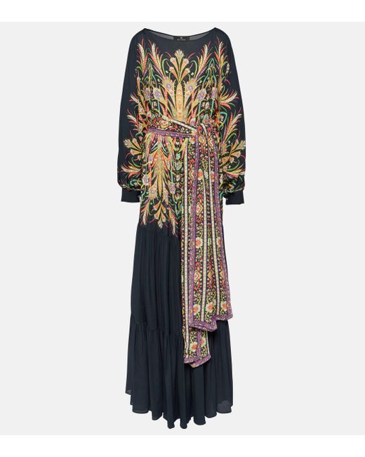 Etro Black Printed Tiered Gown