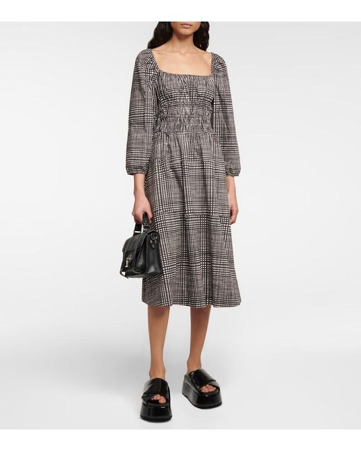 Proenza Schouler Gray White Label Checked Cotton Poplin Midi Dress