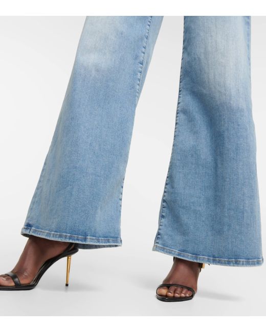 FRAME Blue Le Palazzo Crop High-rise Flared Jeans