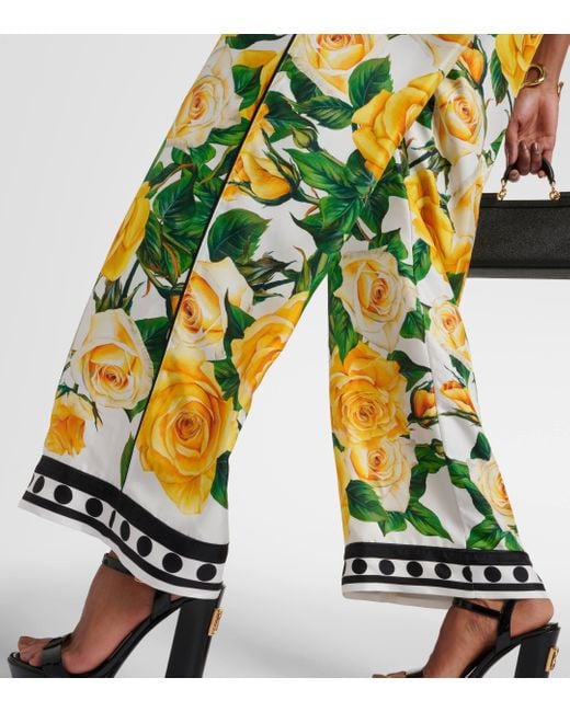 Pantalon ample en soie a fleurs Dolce & Gabbana en coloris Yellow