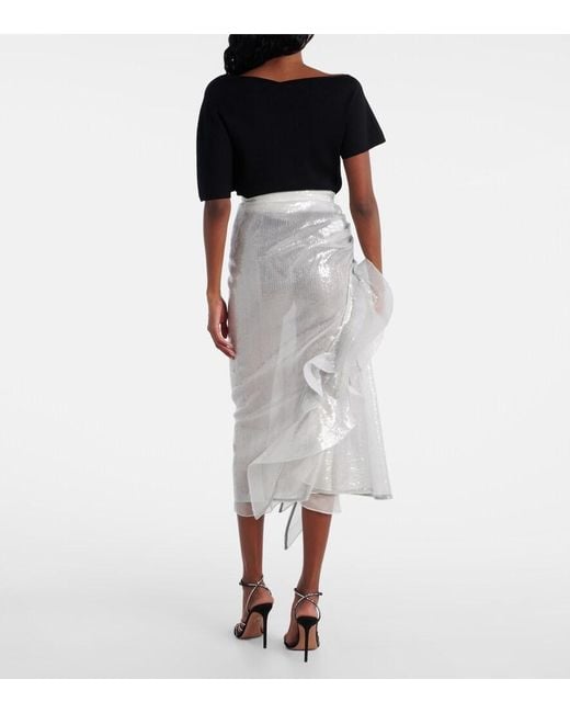 Maticevski Gray Hymn Ruffled Sequined Midi Skirt