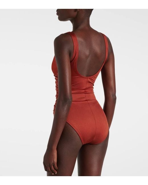 Karla Colletto Red Ruched Swimsuit
