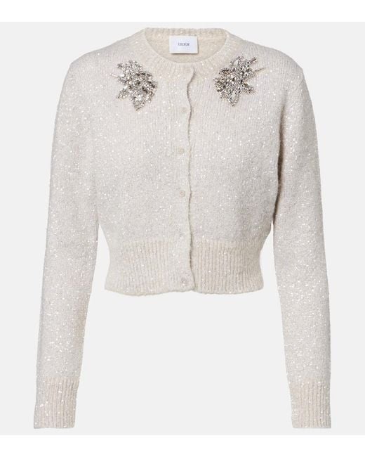 Erdem White Embellished Cropped Alpaca-Blend Cardigan
