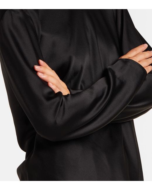 Leset Black Barb Draped Satin Top