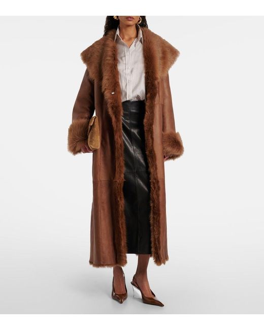 Nour Hammour Brown Marlene Leather And Shearling Coat