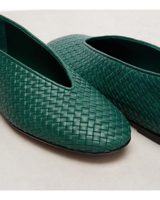 Bottega Veneta Green Rosa Intrecciato Leather Ballet Flats