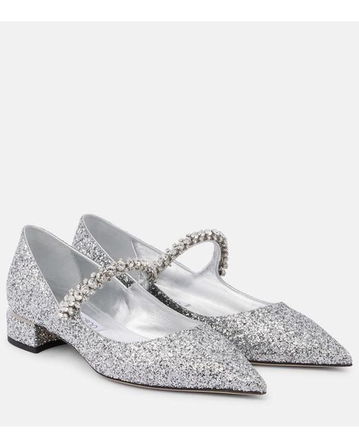 Jimmy Choo White Bing 25 Embellished Mary Jane Pumps