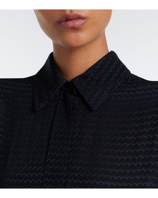 Fendi Black Chevron Jacquard Pleated Silk Midi Dress