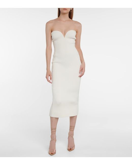 Galvan White Thalia Strapless Midi Dress