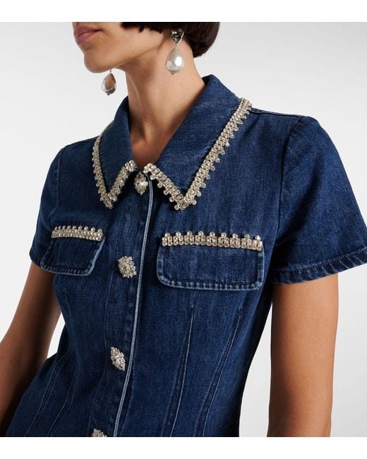 Self-Portrait Blue Crystal-Embellished Denim Minidress