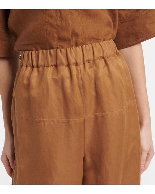 Max Mara Brown Onore Linen And Silk Twill Wide-Leg Pants