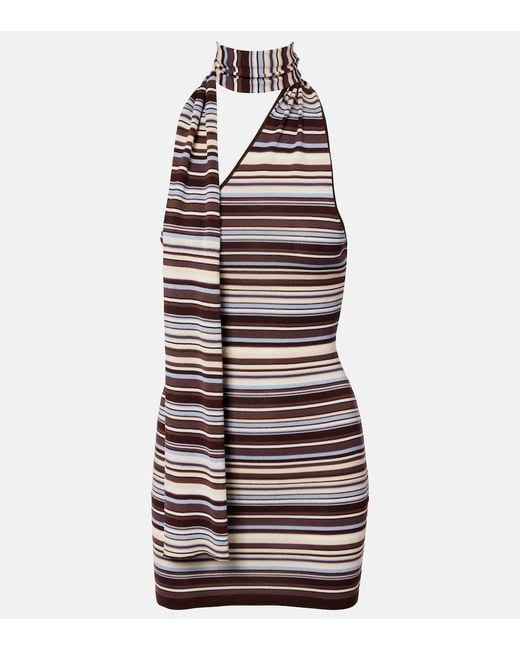 AYA MUSE Multicolor Knitted Scarf-Detail Striped Minidress