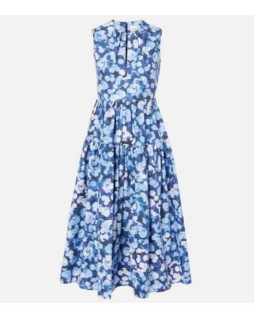 Erdem Blue Floral-Applique Ruffled Cotton Cocktail Dress