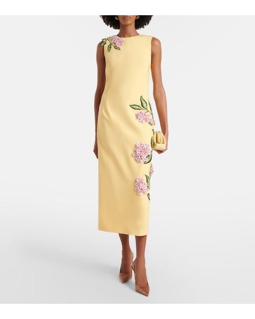 Oscar de la Renta Metallic Floral-Applique Wool-Blend Midi Dress