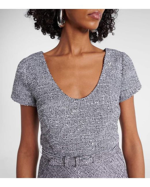 Alessandra Rich Gray Sequined Tweed Midi Dress