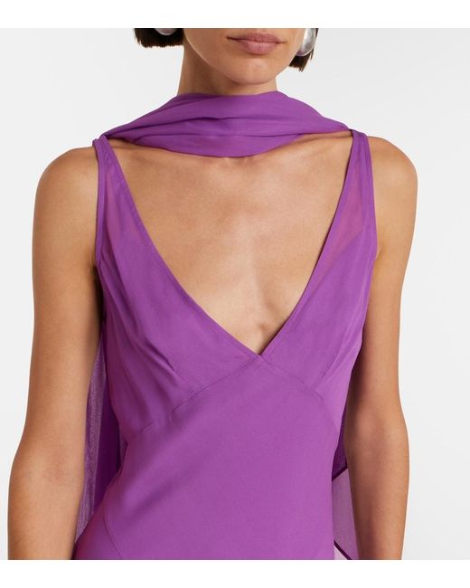 De La Vali Purple Mystica Asymmetric Georgette Midi Dress