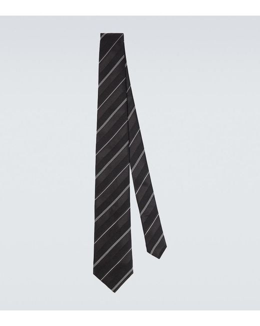 Brunello Cucinelli Black Striped Silk Tie for men