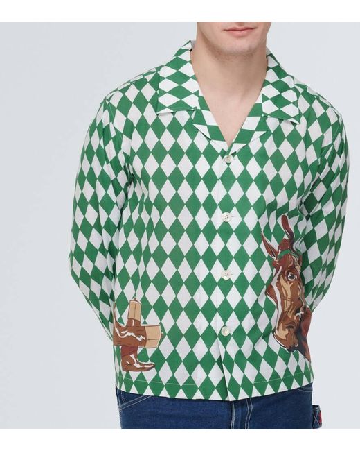 Bode Bedrucktes Hemd Jockey aus Baumwolle in Green für Herren