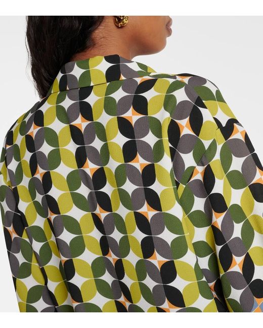 Camicia da bowling in crepe con stampa di Dries Van Noten in Green