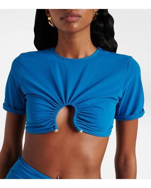 Christopher Esber Blue Crescent Gathered Crop Top