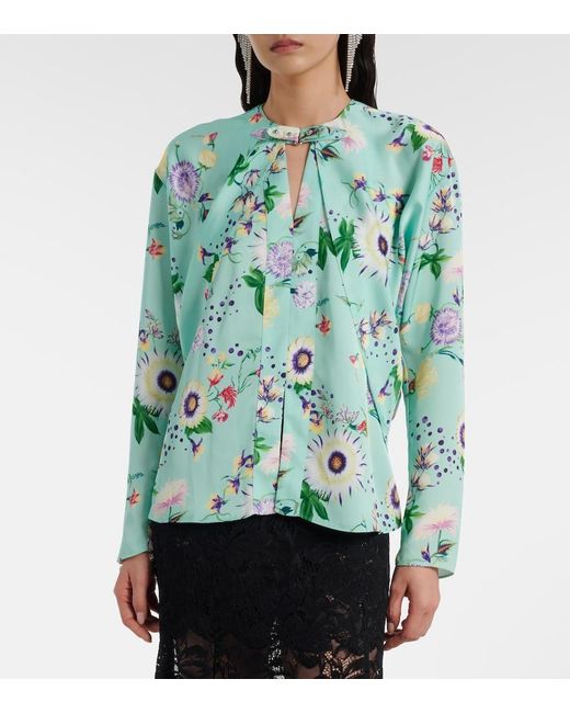 Rabanne Green Layered Floral Satin Blouse