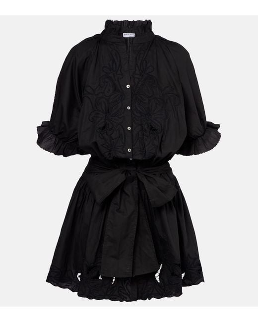 Juliet Dunn Black Embroidered Cotton Poplin Minidress