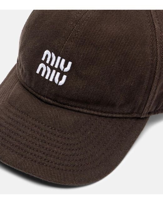 Miu Miu Brown Logo Cotton Baseball Cap