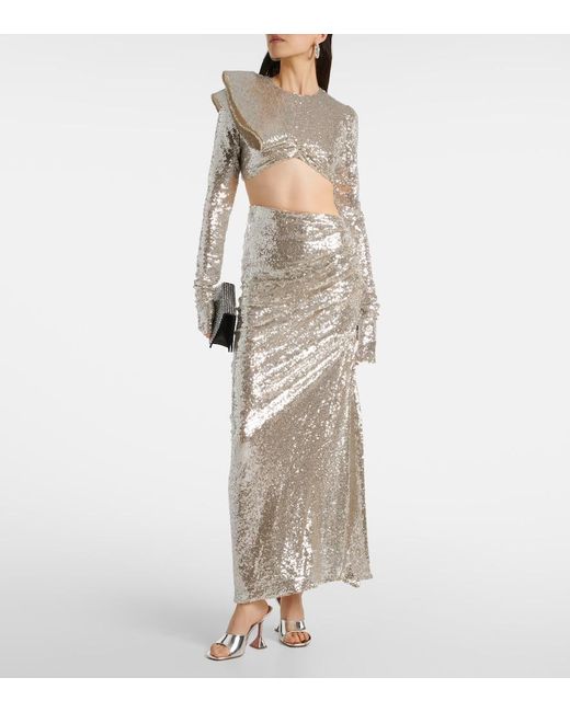 Maticevski Gray Luna Draped Sequined Maxi Skirt