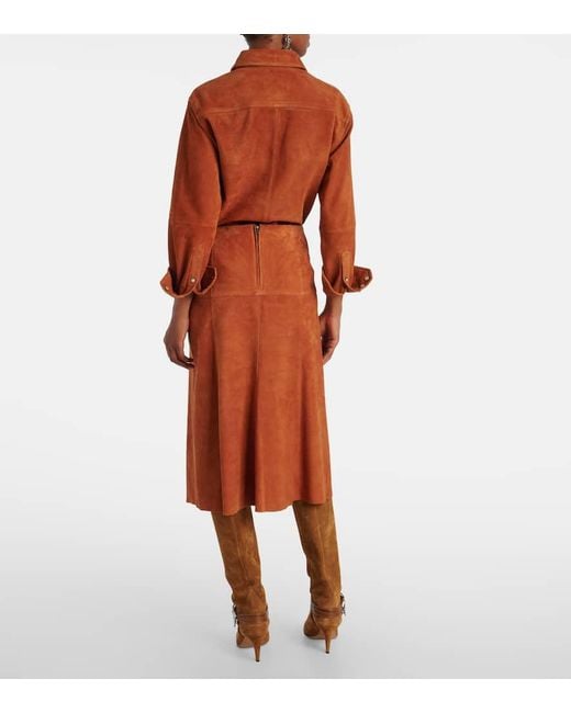 Isabel Marant Orange Devy Suede Midi Skirt