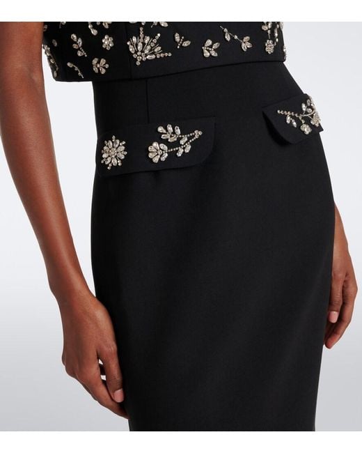 Oscar de la Renta Black Embellished Wool-Blend Bustier Gown