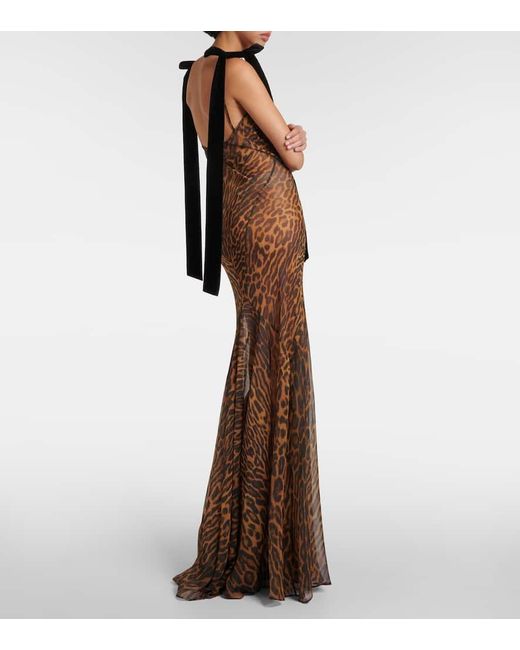 Nina Ricci Brown Leopard-print Silk Muslin Gown