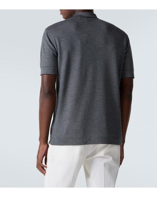 Zegna Gray Cotton And Silk Pique Polo Shirt for men
