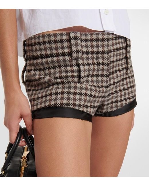 Miu Miu Gray Houndstooth Virgin Wool Shorts