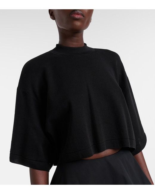 Alaïa Black Cropped Cotton-Blend T-Shirt