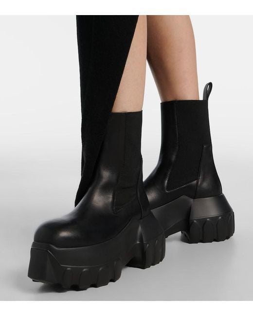 Rick Owens Black Beatle Mega Tractor Leather Chelsea Boots