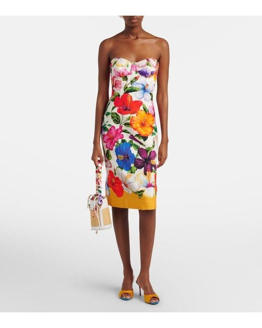 Dolce & Gabbana White Leather-Trimmed Raffia Bucket Bag