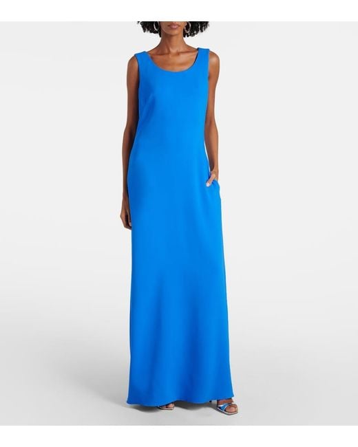 Oscar de la Renta Blue Draped Silk-Blend Georgette Gown