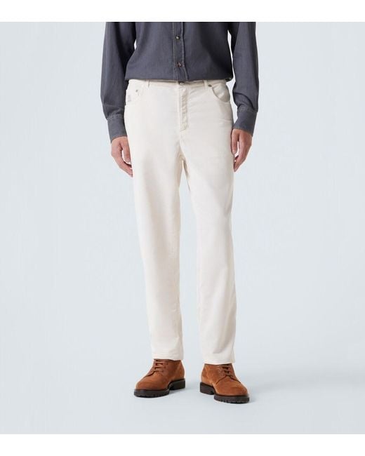 Brunello Cucinelli White Cotton Corduroy Straight Pants for men