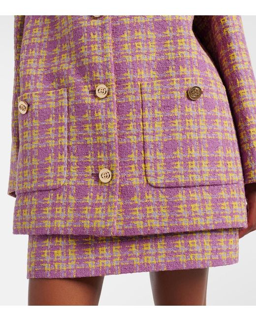 Gucci Pink Checked Cotton-Blend Tweed Jacket