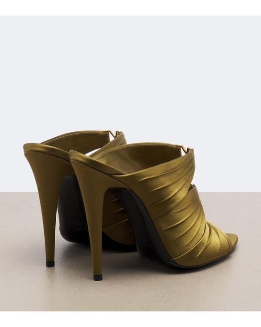 Saint Laurent Green Emilie Embellished Crepe Satin Mules