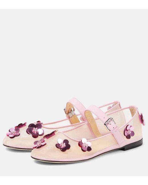 Mach & Mach Pink Verzierte Mary-Jane-Ballerinas Mit Leder