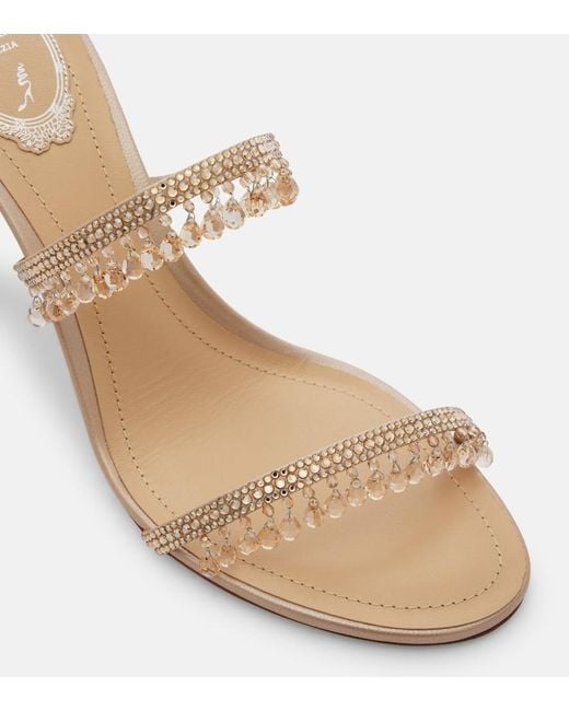 Rene Caovilla Natural Chandelier Embellished Satin Mules