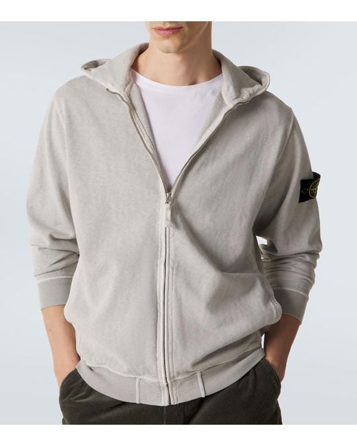 Stone Island Gray Cotton Jersey Zip-Up Hoodie for men