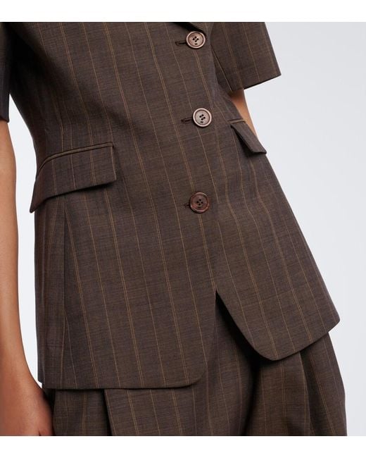 Ganni Brown Striped Wool Blazer