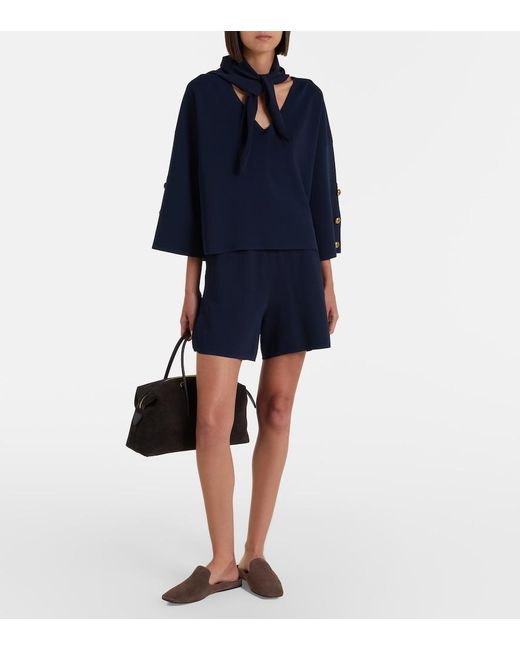 Max Mara Blue Embellished Crepe Top