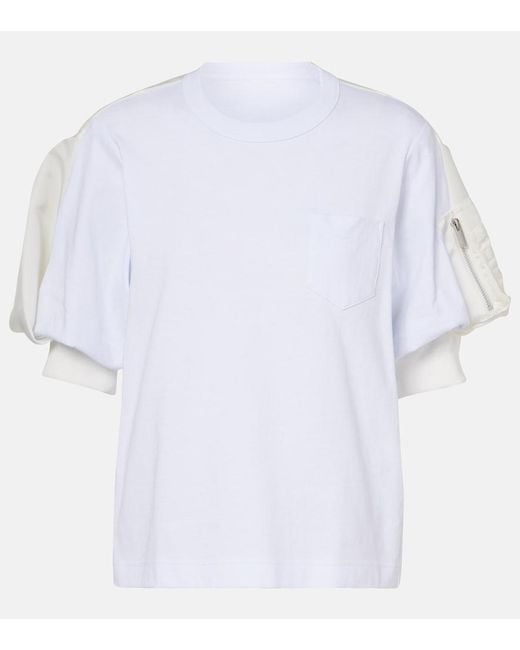 Sacai White Cotton Jersey And Twill T-Shirt