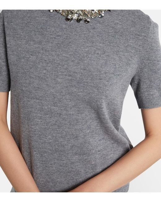 Tory Burch Gray Embellished Wool And Cashmere Top