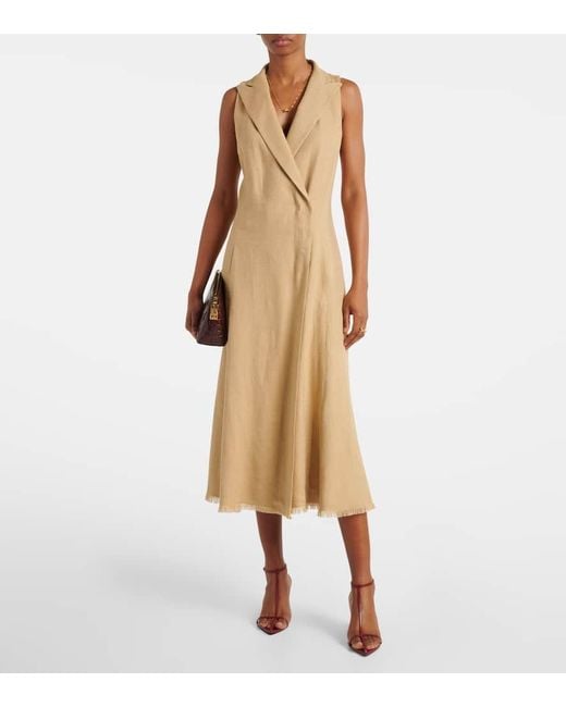 Ralph Lauren Natural Silk And Linen Midi Dress