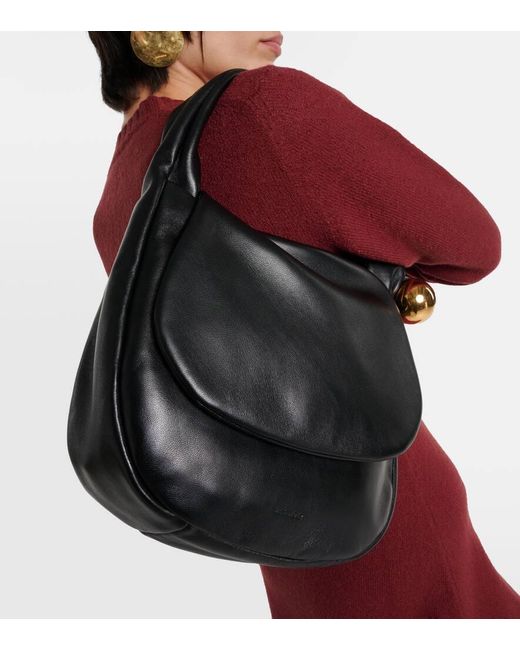 Jil Sander Black Sphere Medium Leather Shoulder Bag